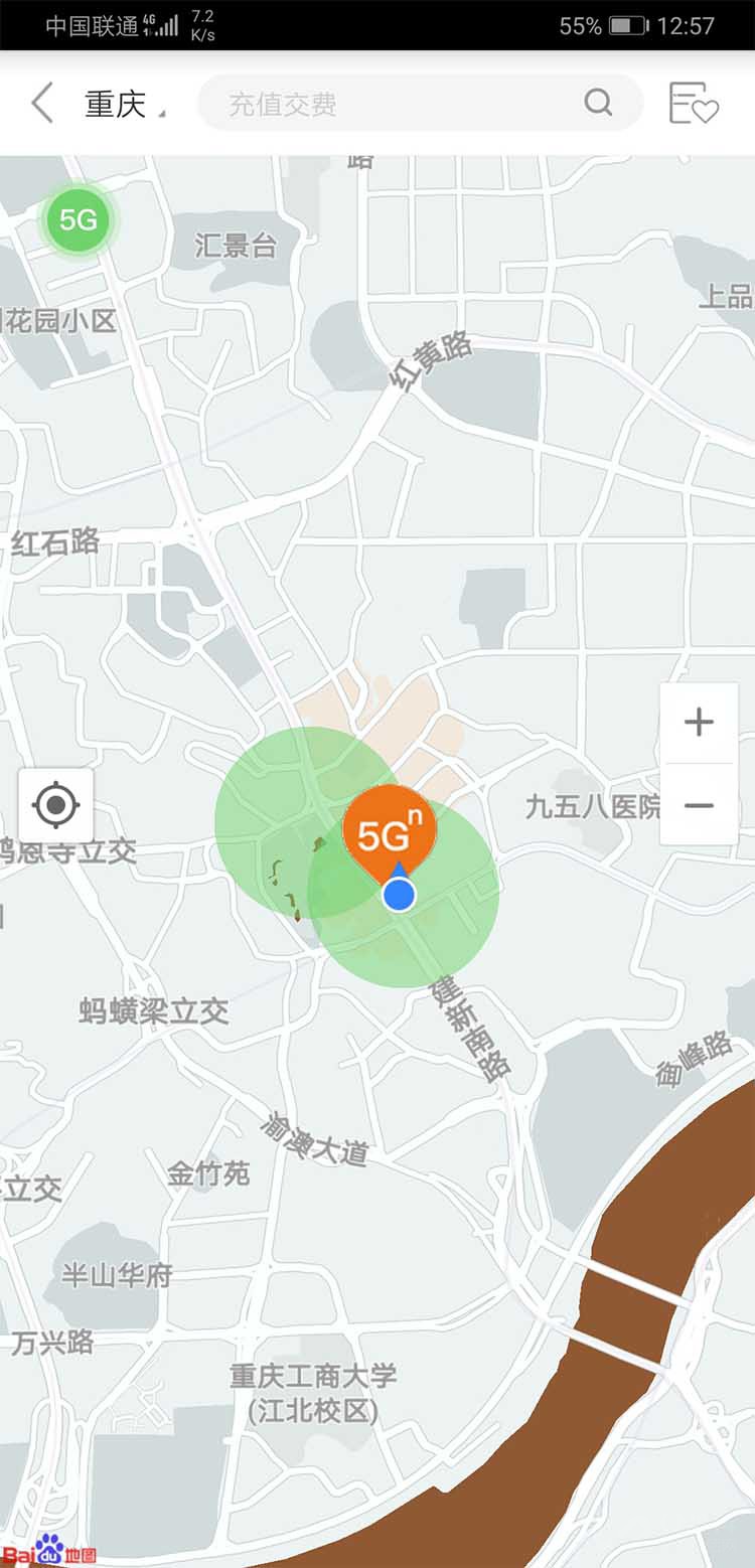 (联通手机营业厅5g地图,绿色区域为5g信号覆盖区)图片