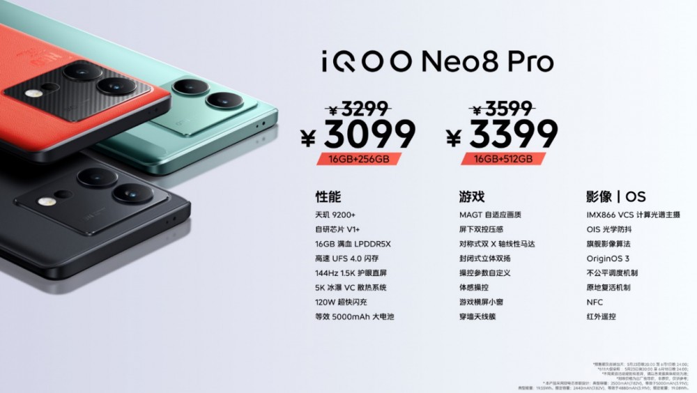 iQOO Neo8系列登场 首销售价2299元起！