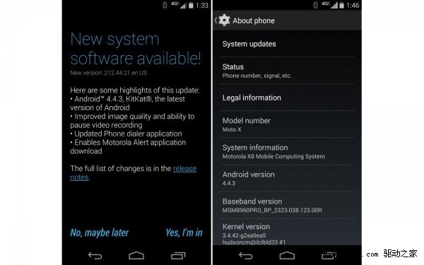 摩托罗拉的Android 4.4.3升级来了