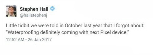 2017款谷歌Pixel手机新特性曝光:加入三防功能!