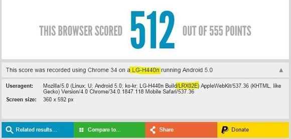 LG新机H440n现身跑分网站 搭载Android 5.0