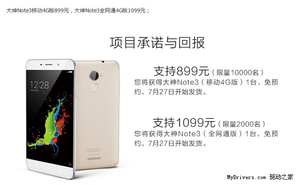 899元!首款千元指纹识别手机创淘宝众筹记录