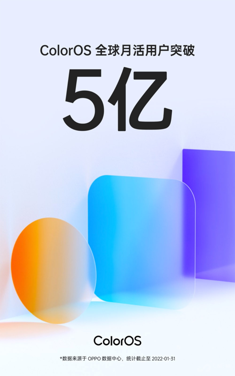  OPPO ColorOS的全球月活用户突破5亿 ！